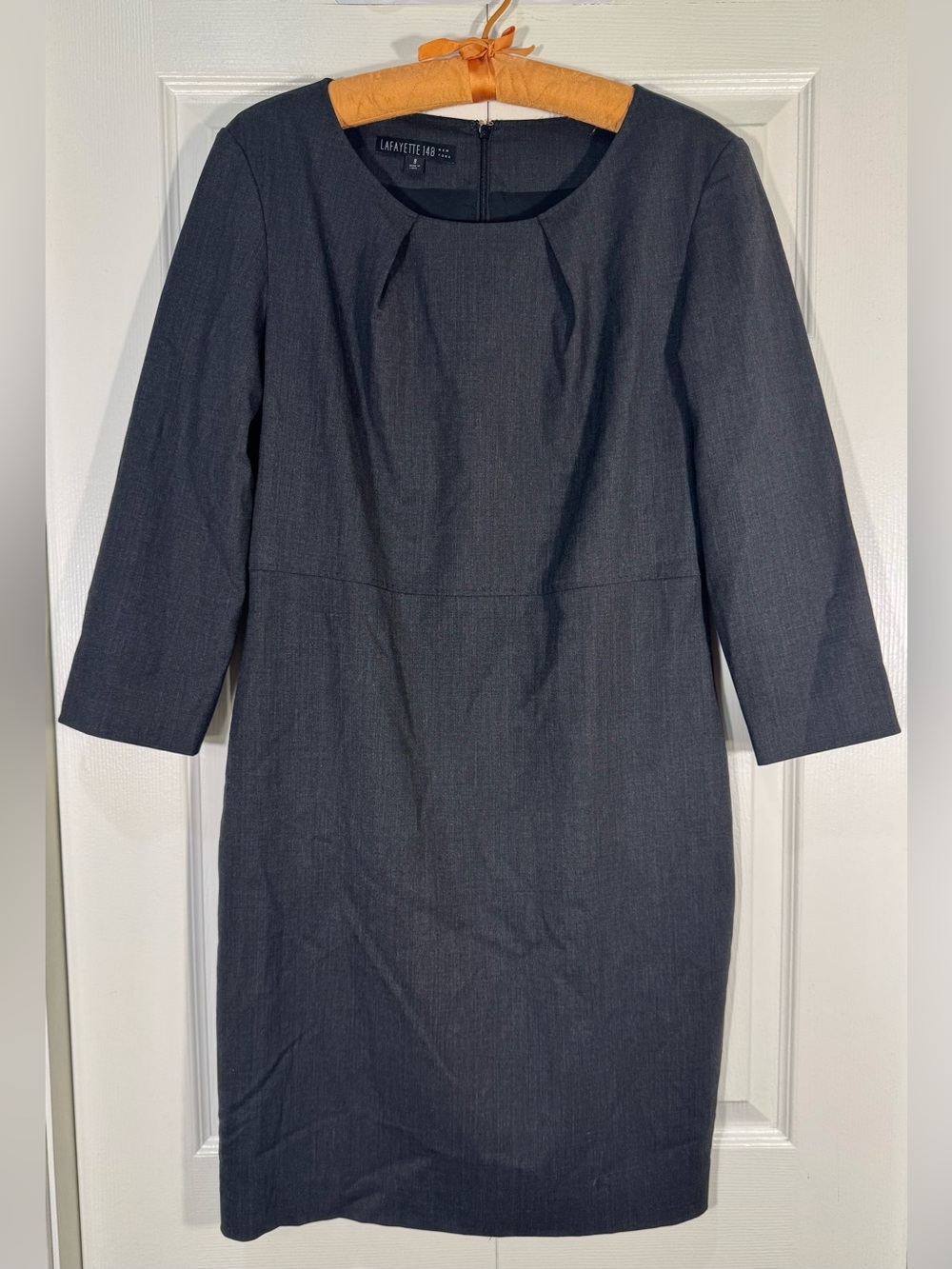 Lafayette 148 New York Gray Wool Sheath Dress Size 8 Knee Length